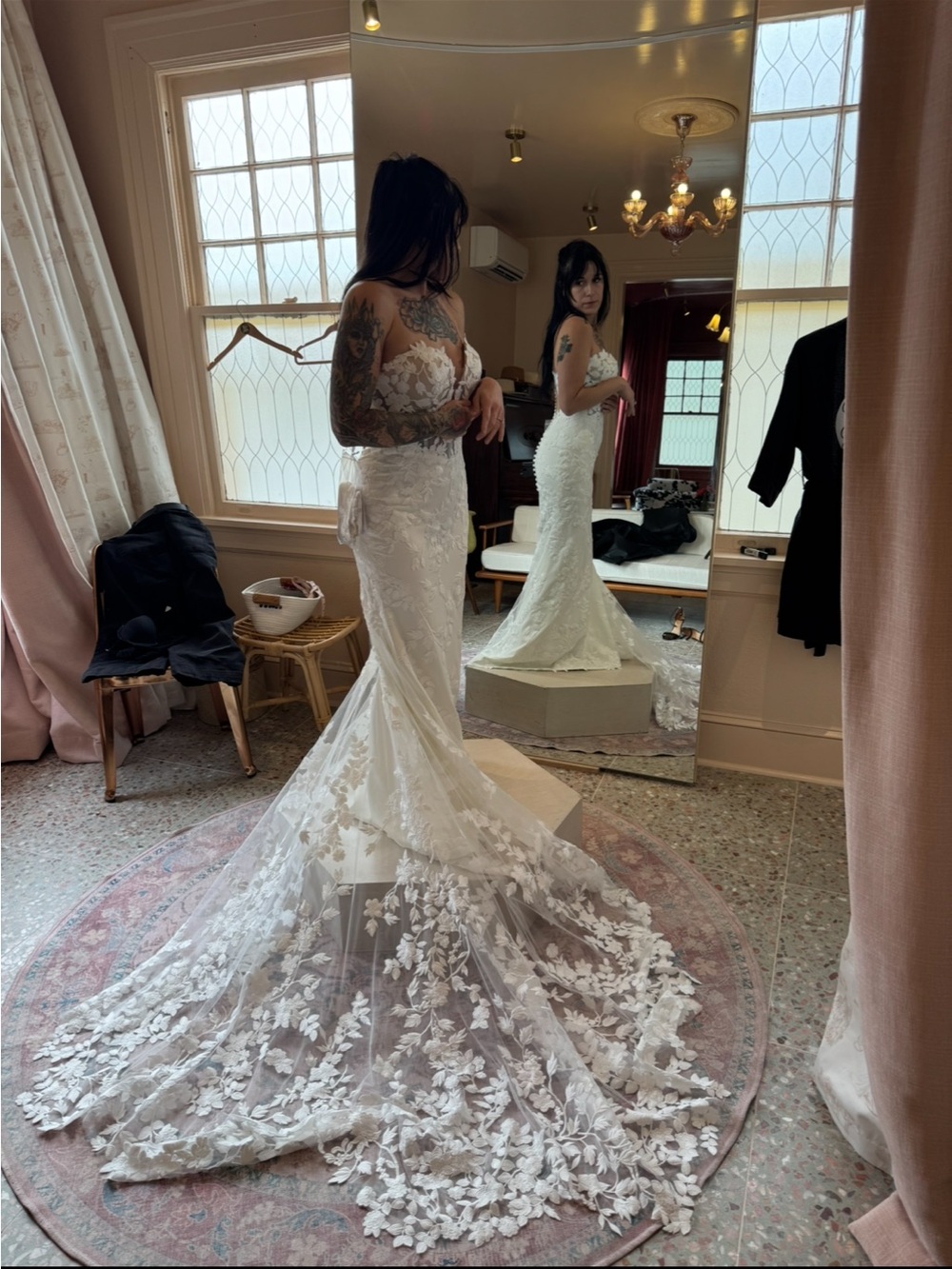 Lace Applique Mermaid Wedding Dress in White